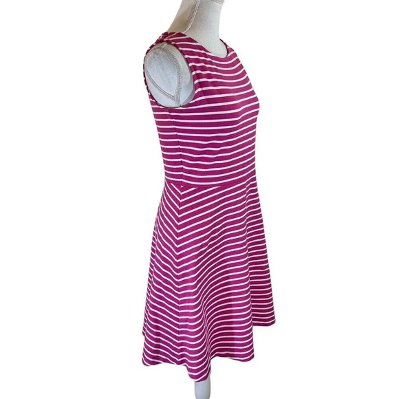 Talbots Striped Dress Medium Pink White Sleeveless A Line Stretch Knit Preppy - Picture 2 of 9